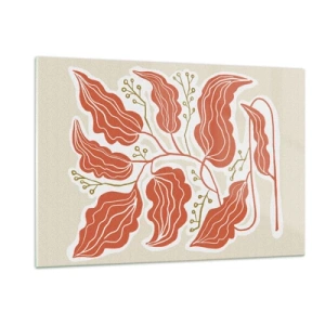Obraz na szkle - Koralowe liście z ludowym wzorem na jasnym tle - 120x80cm - Ludowo i koralowo - Nowoczesna dekoracja ścienna do salonu, kuchni i sypialni ARTTOR