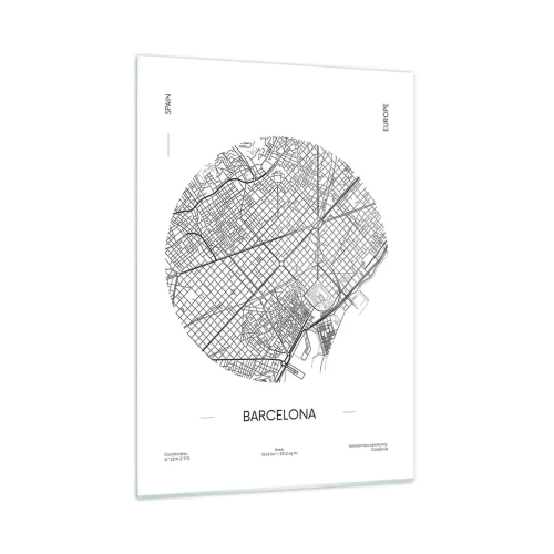 Obraz na szkle - Minimalistyczna mapa Barcelony w czarno-białej estetyce - 50x70cm - Anatomia Barcelony - Nowoczesna dekoracja ścienna do salonu, kuchni i sypialni ARTTOR