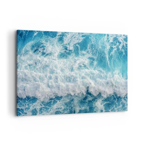 Obraz na płótnie - Dynamiczne fale oceanu w odcieniach błękitu - 100x70cm - Radośnie i w podskokach - Nowoczesna dekoracja ścienna do salonu, kuchni i sypialni ARTTOR