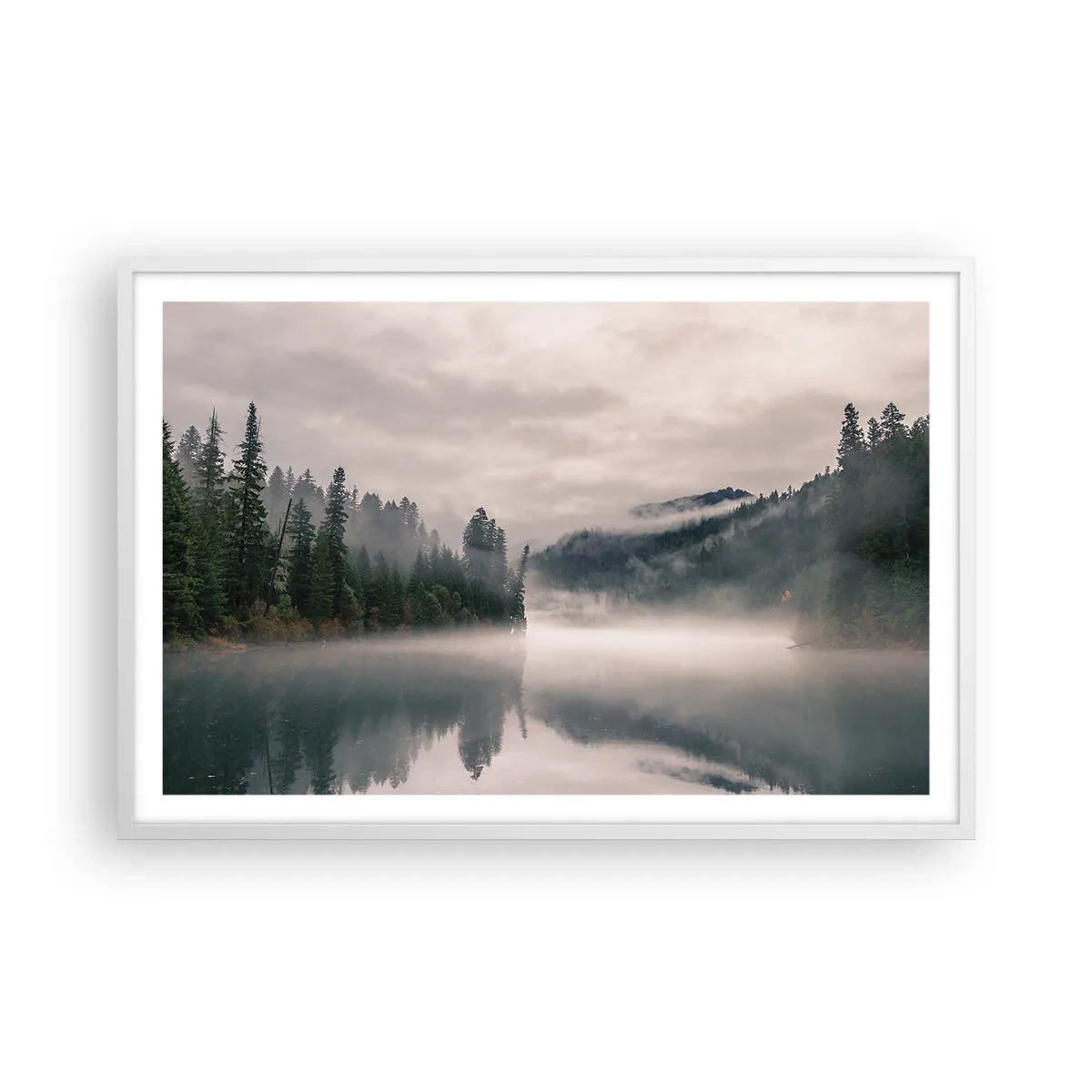 Plakat w białej ramie - W zadumie, we mgle - 91x61 cm