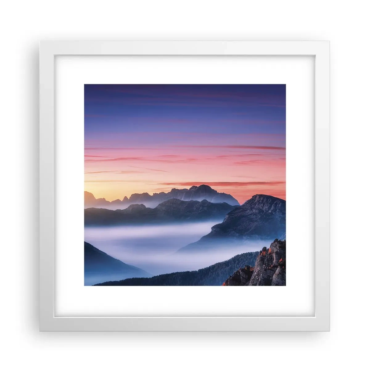 Plakat w białej ramie - Nad dolinami - 30x30 cm