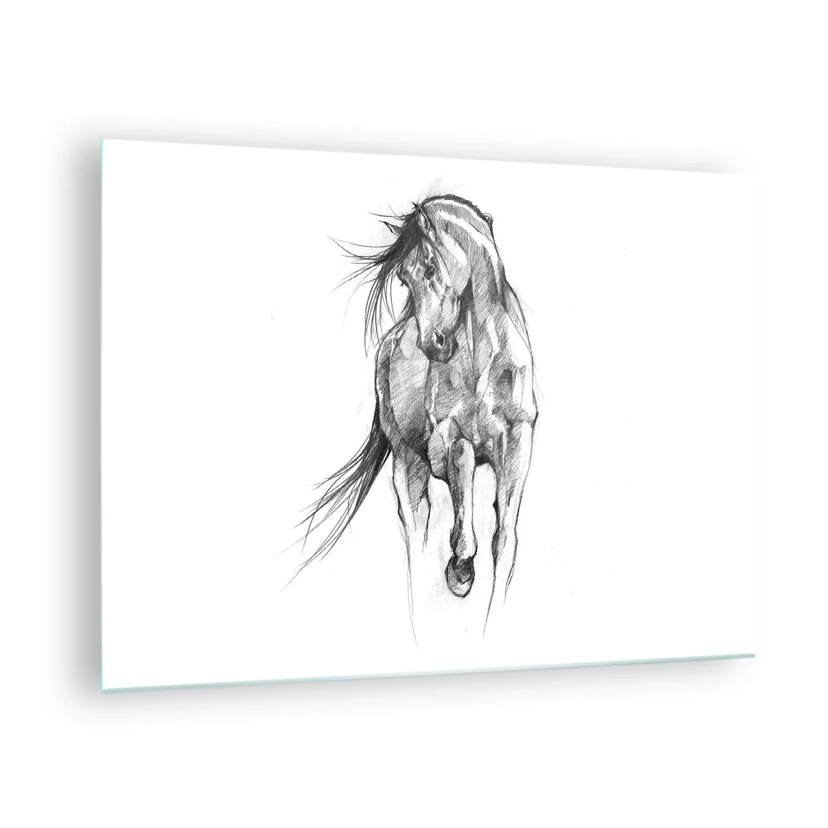 Obraz na szkle - Szkic galopującego konia w minimalistycznej stylistyce - 70x50cm - We wdzięcznym kłusie - Nowoczesna dekoracja ścienna do salonu i sypialni ARTTOR