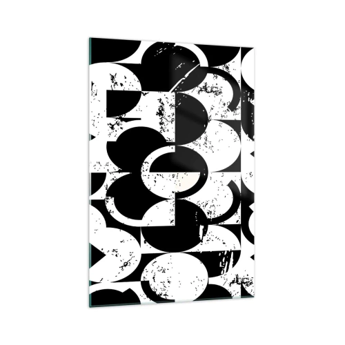 Obraz na szkle - Abstrakcyjny czarno-biały wzór geometryczny z efektem vintage - 70x100cm - Białe jest białe, a czarne czarne - Nowoczesna dekoracja ścienna do salonu i sypialni ARTTOR