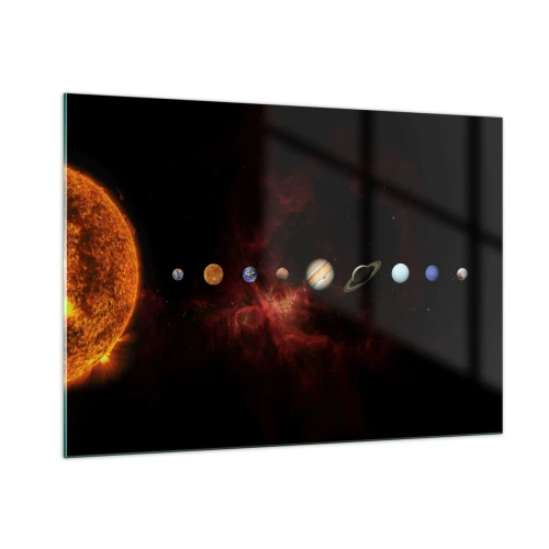 Obraz na szkle - Układ planetarny z Słońcem na czarnym tle - 100x70cm - Nasza okolica - Nowoczesna dekoracja ścienna do salonu, kuchni i sypialni ARTTOR
