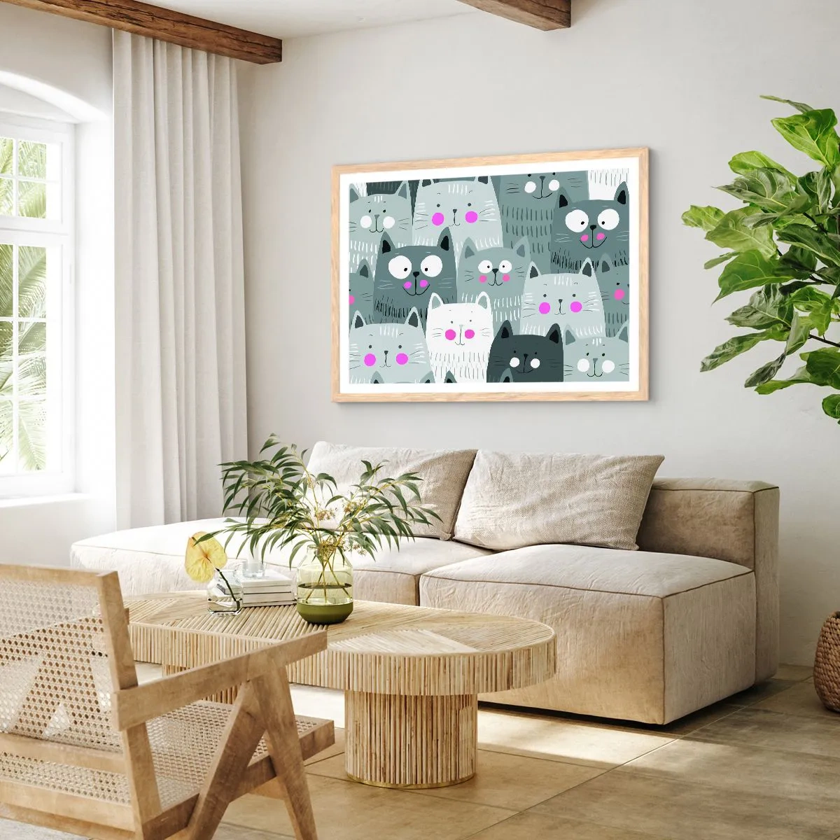 Plakat w ramie jasny dąb - Koci świat - 91x61 cm