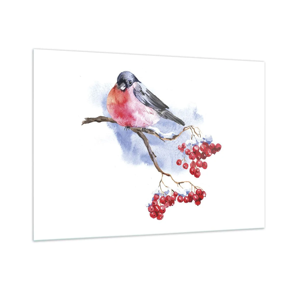 Obraz na szkle - Ptak na gałęzi jarzębiny - 100x70cm - Zima w kolorze - Nowoczesna dekoracja ścienna do salonu, kuchni i sypialni ARTTOR