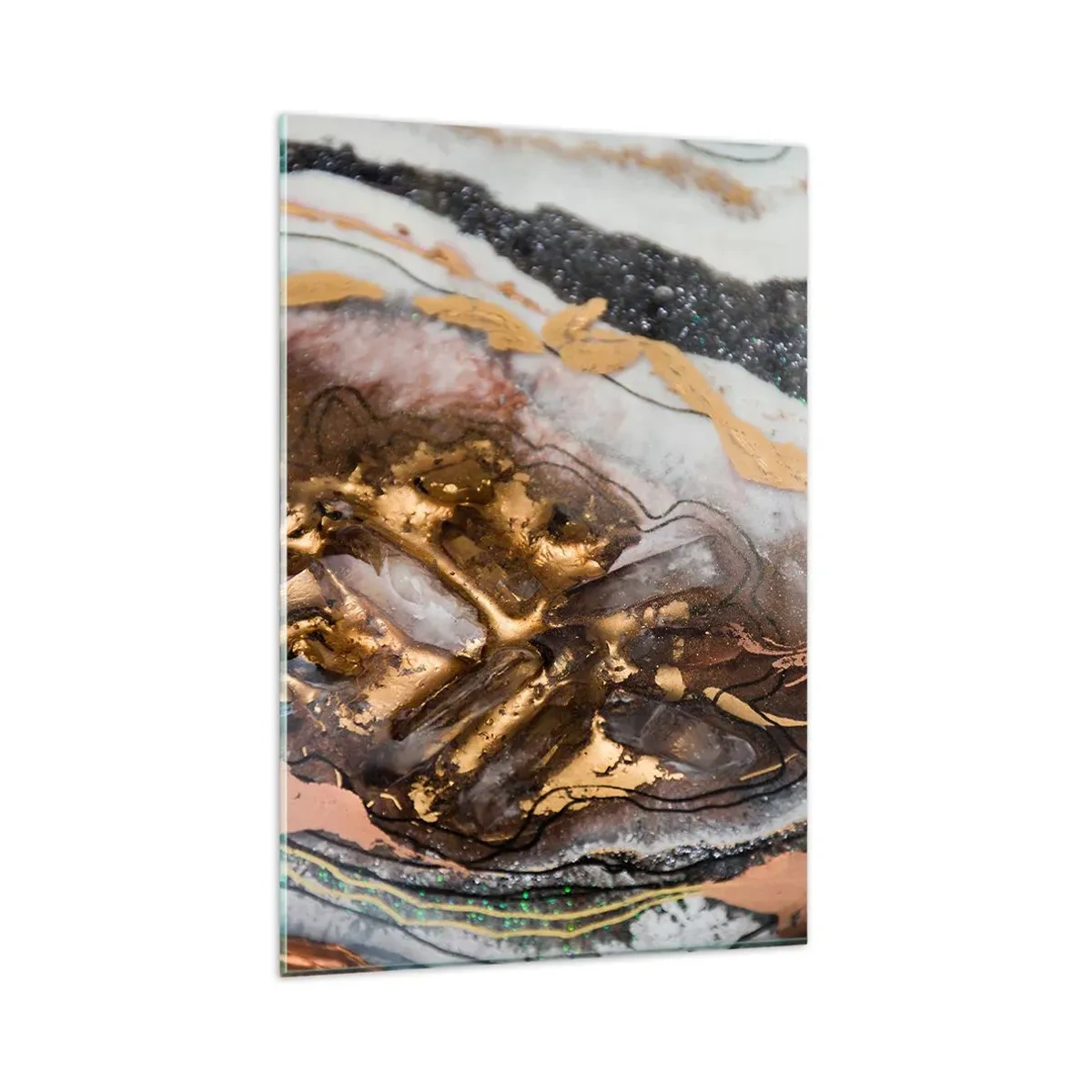 Obraz na szkle - Abstrakcyjna kompozycja z elementami złota i kryształów - 80x120cm - Żywioł ziemi - Nowoczesna dekoracja ścienna do salonu i sypialni ARTTOR