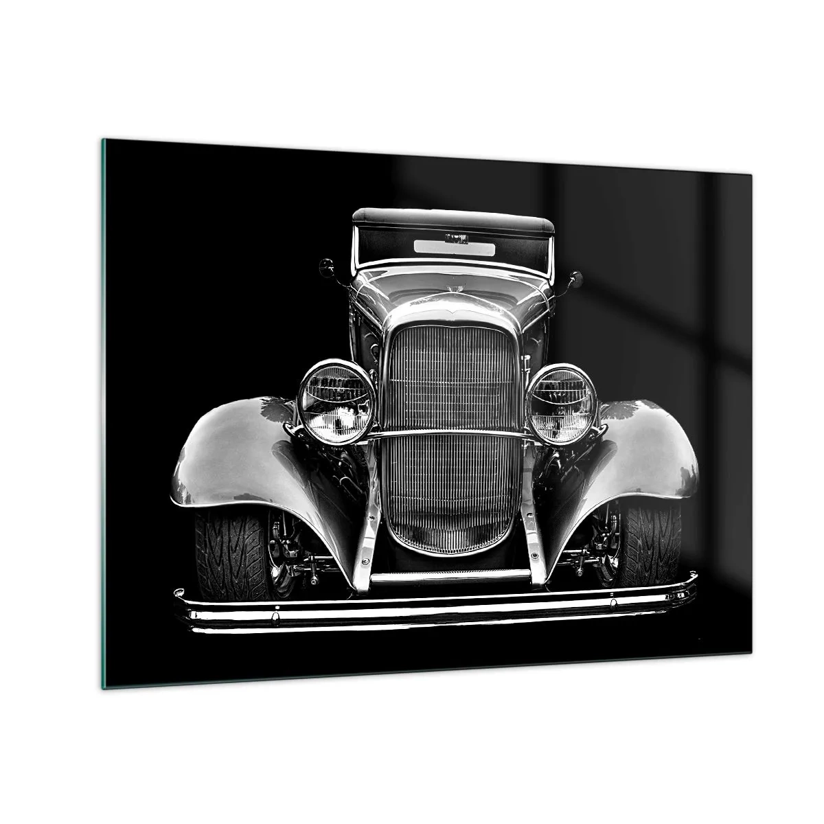 Obraz na szkle - Zabytkowy samochód retro w ujęciu frontalnym - 70x50cm - Prawdziwy gentelman - Nowoczesna dekoracja ścienna do salonu i sypialni ARTTOR