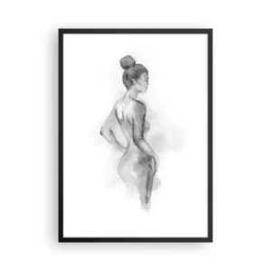 Plakat w czarnej ramie - Subtelny akwarelowy portret kobiety w odcieniach szarości - 50x70cm - Piękna jak malowanie - Nowoczesna dekoracja ścienna do salonu i sypialni ARTTOR