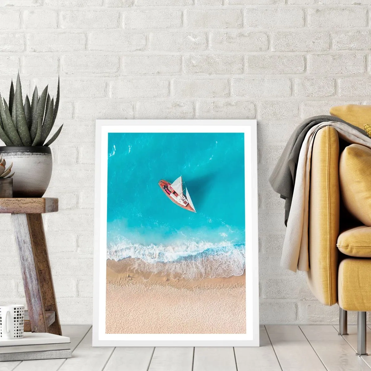 Plakat w białej ramie - Na granicy błękitu i złota - 70x100 cm