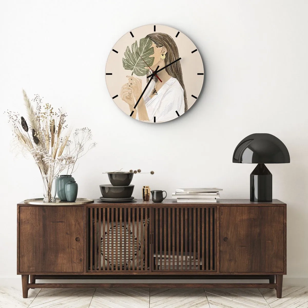 Zegar ścienny - Tajemniczy portret z wachlarzem - 40x40 cm