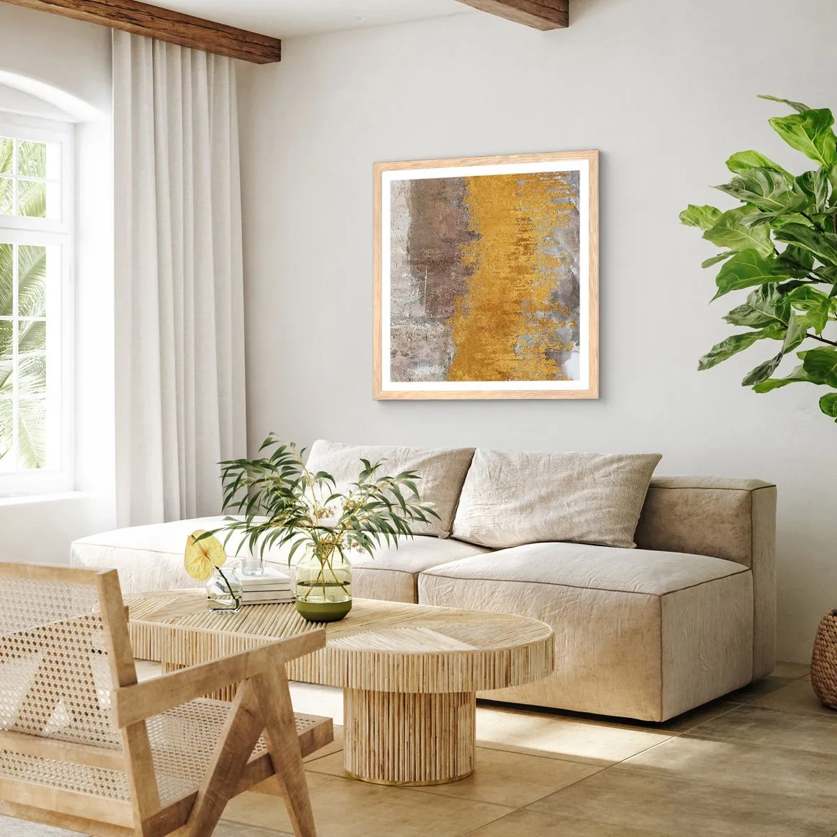 Plakat w ramie jasny dąb - Złocisty podmuch - 30x30 cm