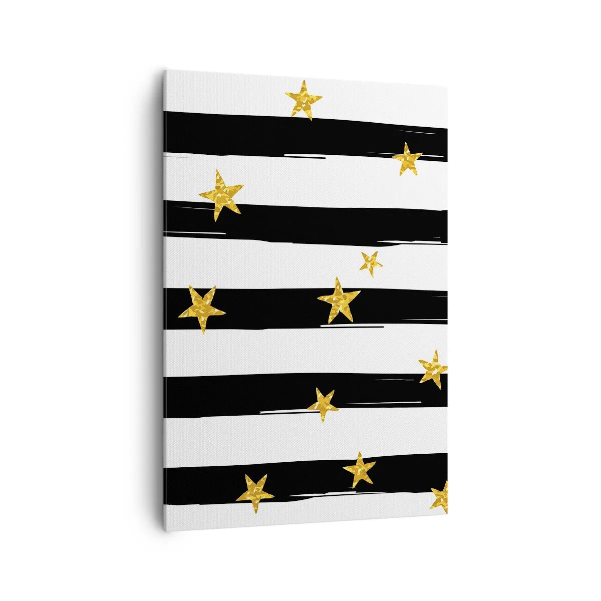 Obraz na płótnie - Czarno-białe pasy z złotymi gwiazdkami - 70x100cm - Wszyscy urodziliśmy się pod szczęśliwą gwiazdą - Nowoczesna dekoracja ścienna do salonu i sypialni ARTTOR