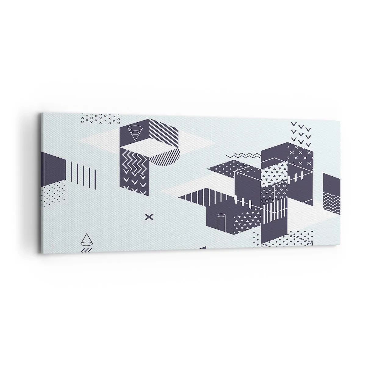 Obraz na płótnie - Nowoczesna grafika geometryczna w odcieniach bieli i granatu - 120x50cm - W duszy matematyka - Nowoczesna dekoracja ścienna do salonu i sypialni ARTTOR