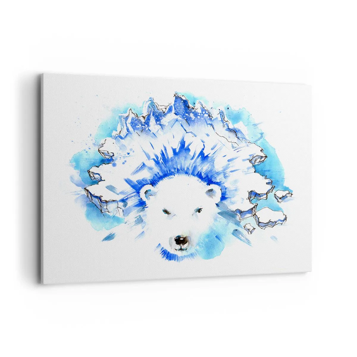 Obraz na płótnie - Artystyczna akwarela niedźwiedzia polarnego z lodowym motywem - 100x70cm - Król Arktyki w lodowej koronie - Nowoczesna dekoracja ścienna do salonu, kuchni i sypialni ARTTOR