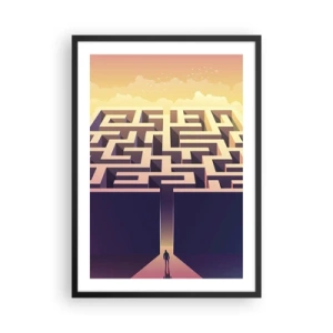 Plakat w czarnej ramie - Symboliczny labirynt w złocistym świetle - 50x70cm - Czas decyzji - Nowoczesna dekoracja ścienna do salonu i sypialni ARTTOR