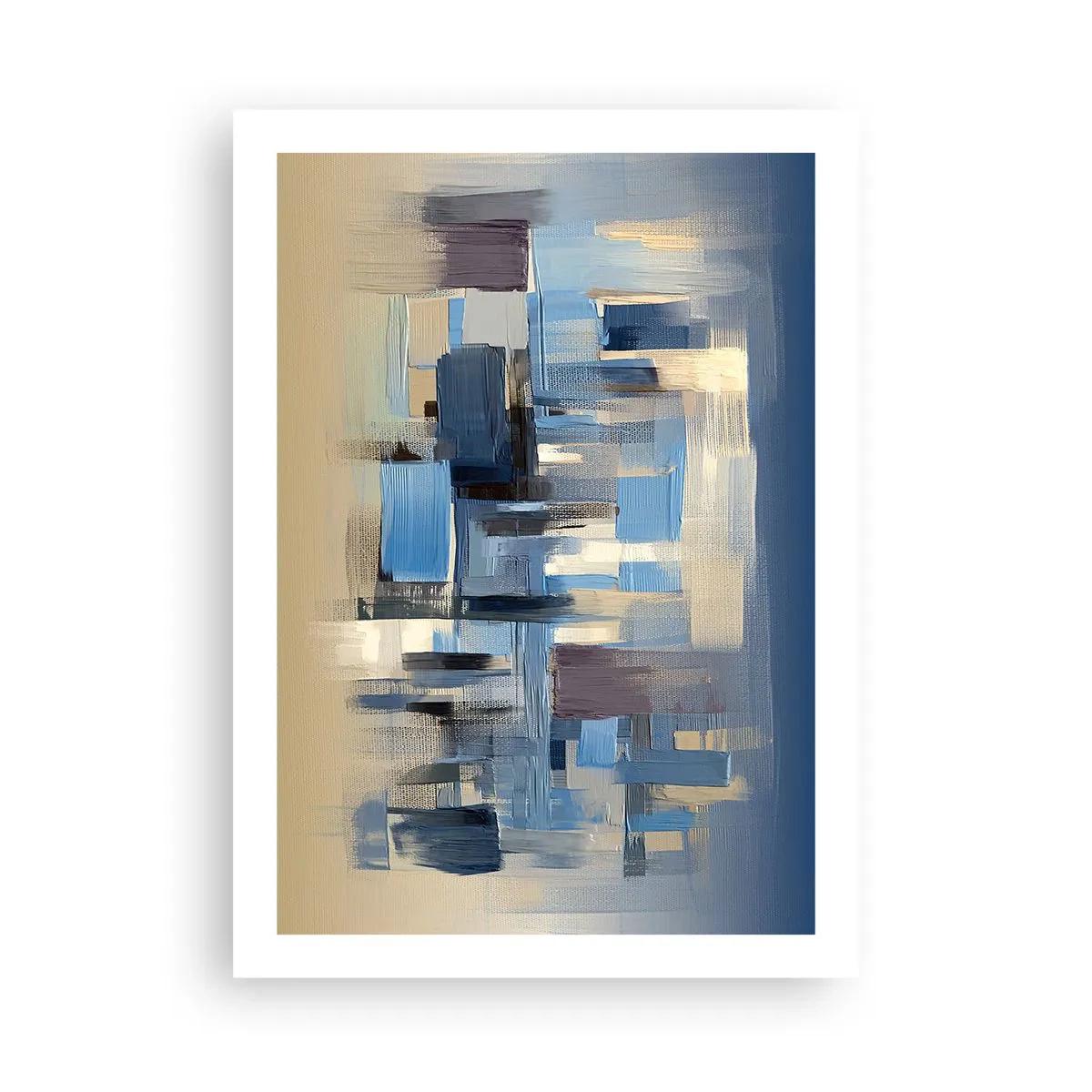 Plakat - Abstrakcyjna kompozycja geometryczna w odcieniach niebieskiego - 50x70cm - Błękitna konstrukcja - Nowoczesna dekoracja ścienna do salonu, kuchni i sypialni ARTTOR
