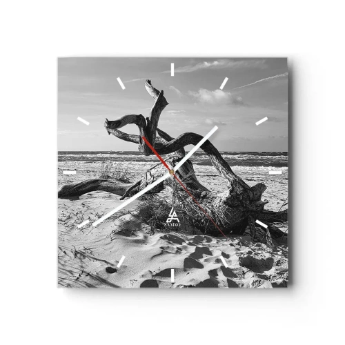 Zegar ścienny - Czarno-biały krajobraz z martwym drzewem na plaży - 30x30cm - Morska rzeźba - Nowoczesna dekoracja ścienna do salonu i sypialni ARTTOR