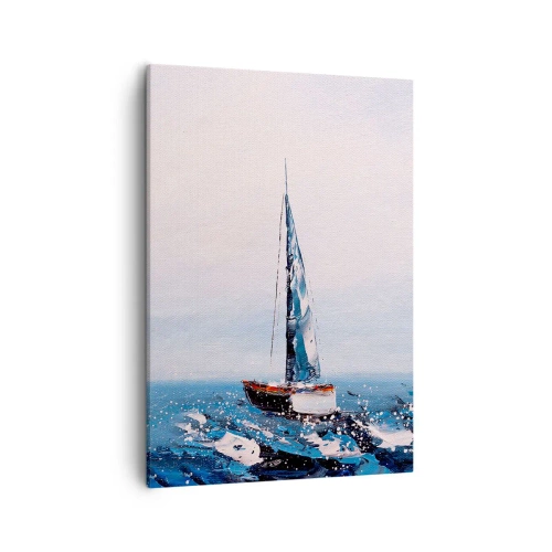 Obraz na płótnie - Malarska interpretacja żaglówki na wzburzonym morzu - 50x70cm - Braterstwo wiatru - Nowoczesna dekoracja ścienna do salonu, kuchni i sypialni ARTTOR