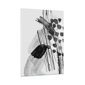 Obraz na szkle - Czarno-biała abstrakcja z organicznymi kształtami i liniami - 50x70cm - Czarno-biała abstrakcja organiczna - Nowoczesna dekoracja ścienna do salonu, kuchni i sypialni ARTTOR