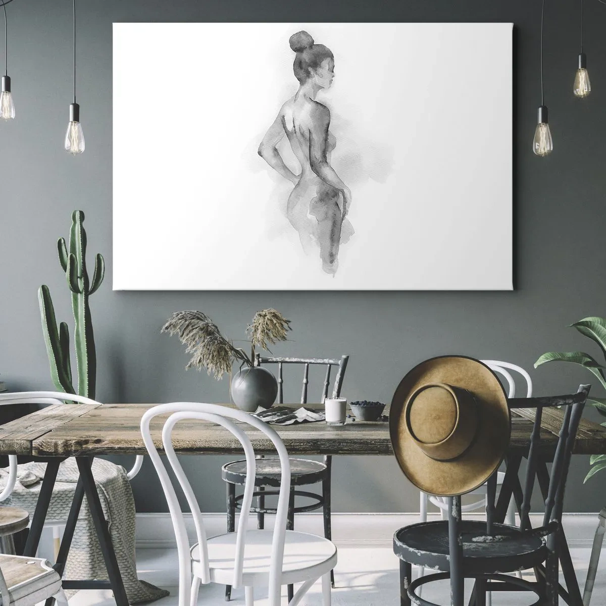 Obraz na płótnie - Akwarelowy szkic kobiecej sylwetki - 70x50cm - Piękna jak malowanie - Nowoczesna dekoracja ścienna do salonu i sypialni ARTTOR