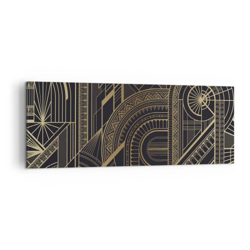 Obraz na płótnie - Złote geometryczne wzory na czarnym tle w stylu art deco - 140x50cm - Koncepty, idee, plany - Nowoczesna dekoracja ścienna do salonu i sypialni ARTTOR