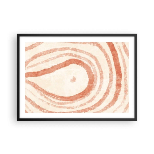 Plakat w czarnej ramie - Abstrakcyjny motyw koncentrycznych linii w odcieniach terrakoty - 70x50cm - Koralowe kręgi – kompozycja - Nowoczesna dekoracja ścienna do salonu i sypialni ARTTOR