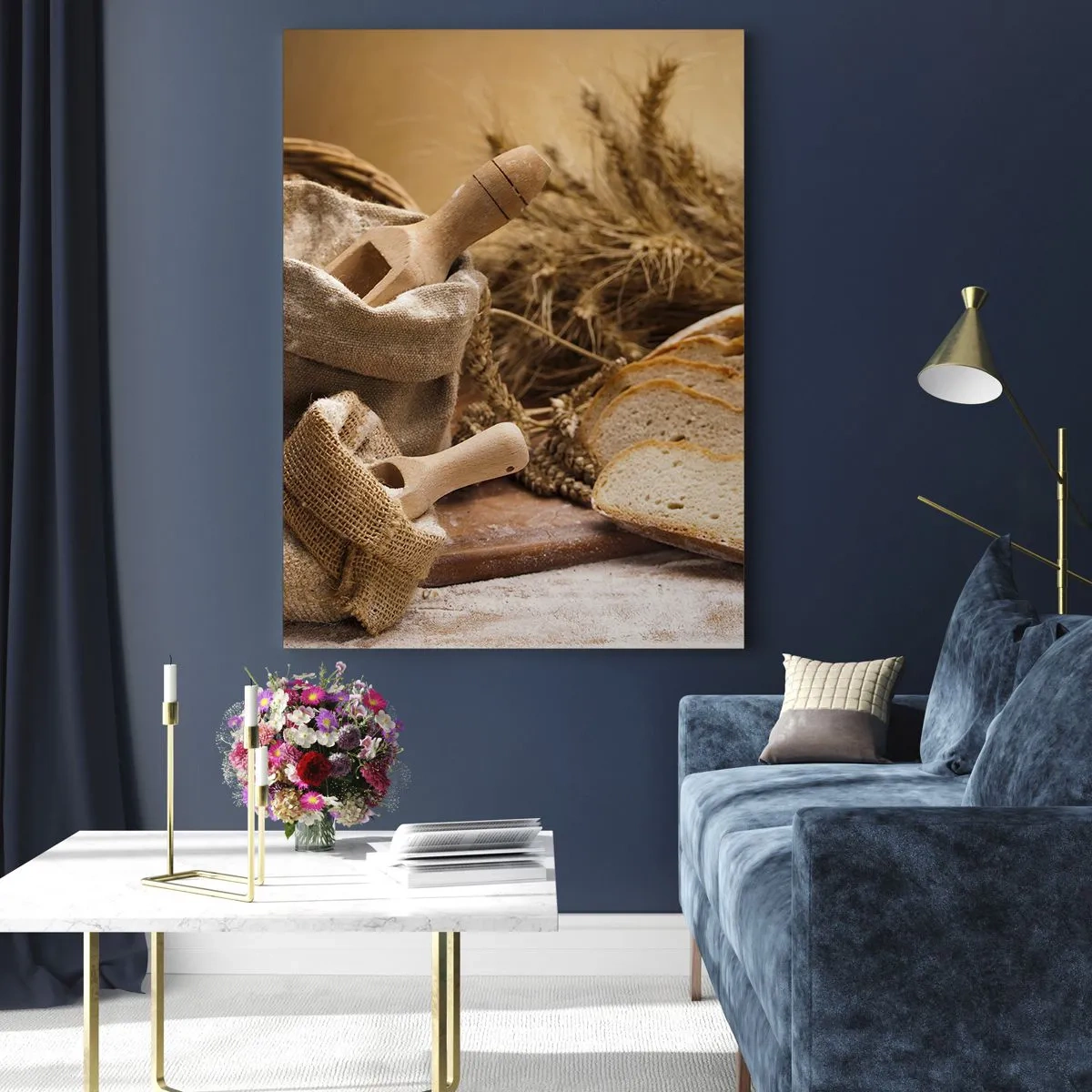 Obraz na szkle - Krajobraz z chlebem, mąką i kłosami zbóż w rustykalnym stylu - 70x100cm - Jak nożem uciął - Nowoczesna dekoracja ścienna do salonu i sypialni ARTTOR