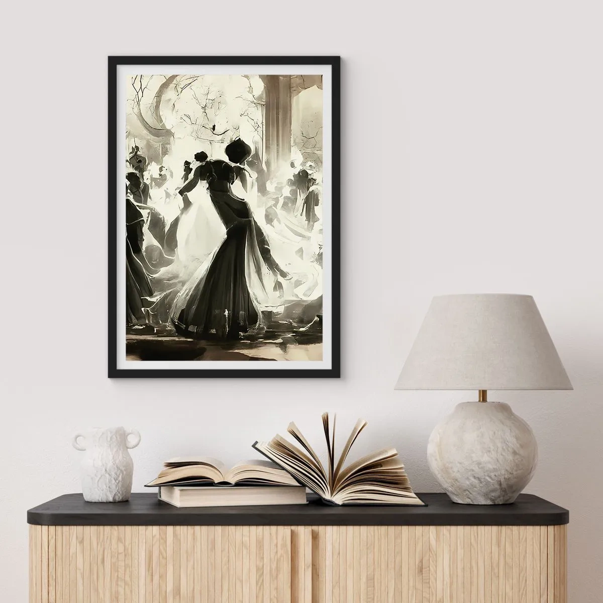Plakat w czarnej ramie - Elegancki bal w czerni i bieli - 50x70cm - Wielka maskarada - Nowoczesna dekoracja ścienna do salonu i sypialni ARTTOR
