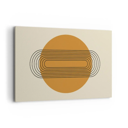 Obraz na płótnie - Geometryczny wzór z pomarańczowym kołem i liniami - 120x80cm - Plan doskonały - Nowoczesna dekoracja ścienna do salonu, kuchni i sypialni ARTTOR