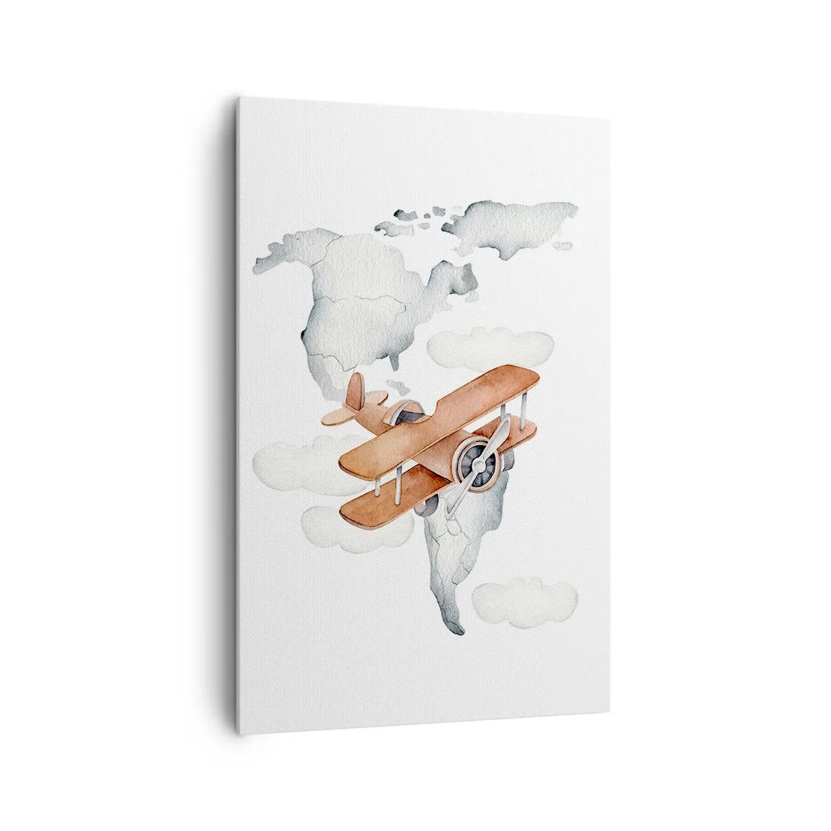 Obraz na płótnie - Ilustracja mapy świata z samolotami - 80x120cm - W pionierskim duchu - Nowoczesna dekoracja ścienna do salonu i sypialni ARTTOR