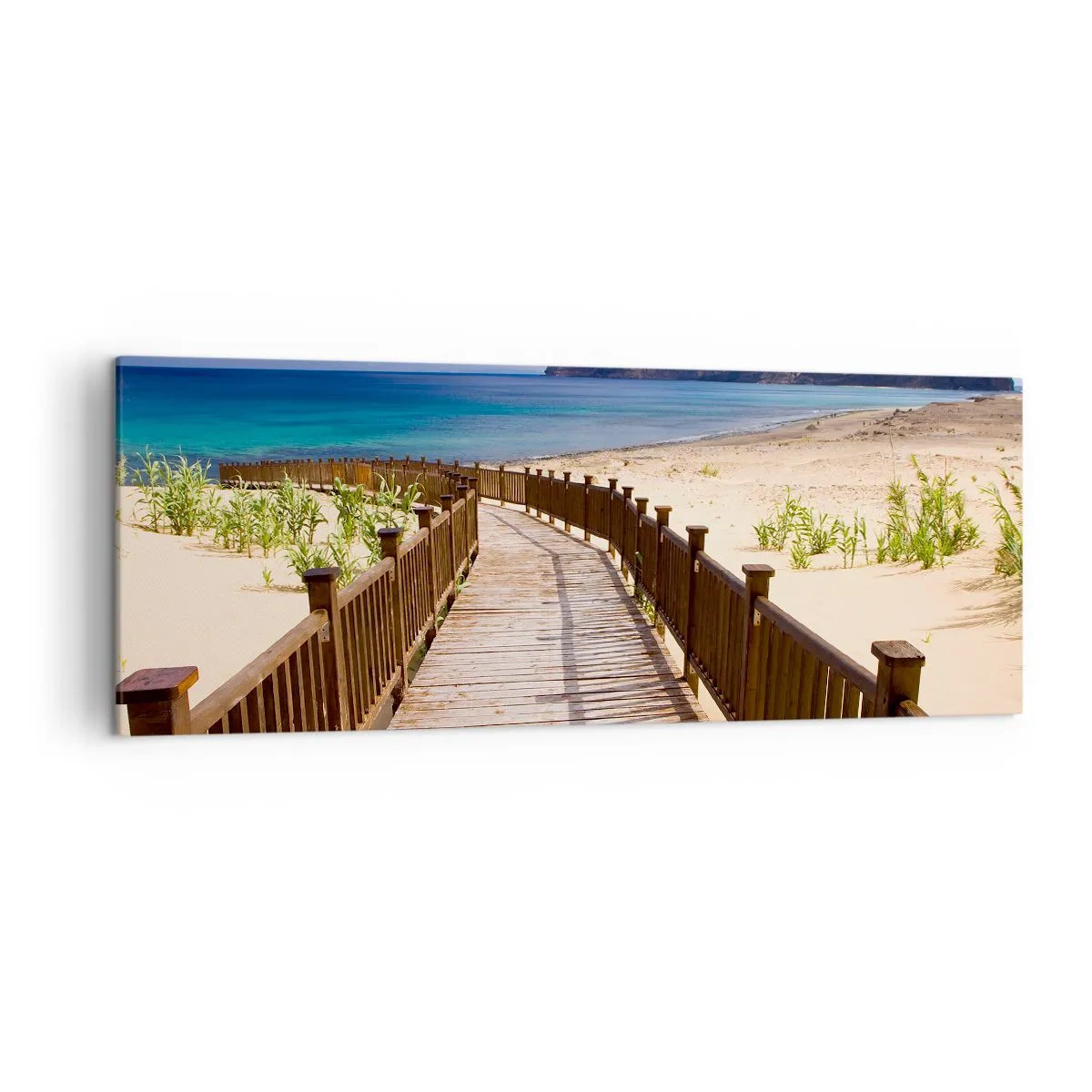 Obraz na płótnie - Drewniana ścieżka prowadząca na plażę z widokiem na ocean - 140x50cm - Zabierz mnie na wyspy szczęśliwe - Nowoczesna dekoracja ścienna do salonu i sypialni ARTTOR