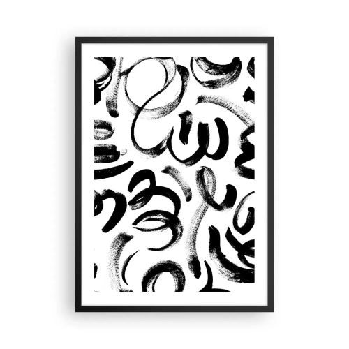 Plakat w czarnej ramie - Abstrakcyjne czarne pociągnięcia pędzlem na białym tle - 50x70cm - Czarno na białym - Nowoczesna dekoracja ścienna do salonu i sypialni ARTTOR