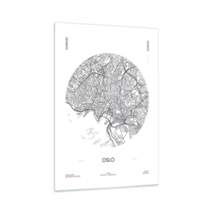 Obraz na szkle - Mapa Oslo w minimalistycznym, czarno-białym stylu - 70x100cm - Anatomia Oslo - Nowoczesna dekoracja ścienna do salonu i sypialni ARTTOR