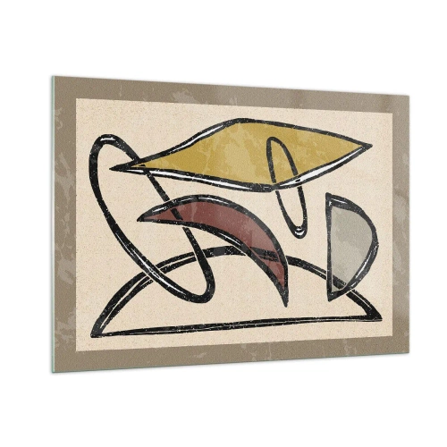 Obraz na szkle - Geometryczna abstrakcja w żółci i czerwieni - 100x70cm - Piony i poziomy - Nowoczesna dekoracja ścienna do salonu, kuchni i sypialni ARTTOR