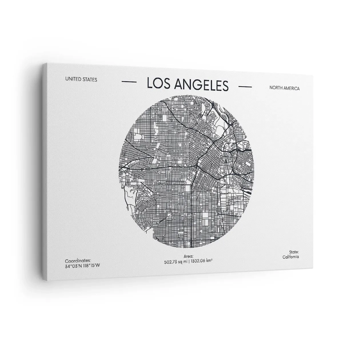 Obraz na płótnie - Mapa Los Angeles w minimalistycznym, czarno-białym stylu - 70x50cm - Anatomia Los Angeles - Nowoczesna dekoracja ścienna do salonu i sypialni ARTTOR