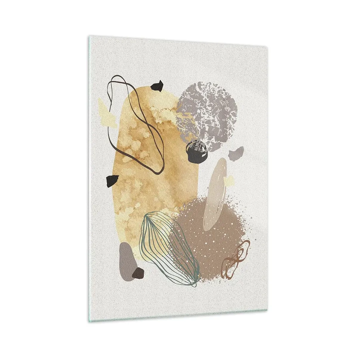 Obraz na szkle - Beżowo-brązowa abstrakcja z nieregularnymi kształtami - 50x70cm - Plumkologia stosowana - Nowoczesna dekoracja ścienna do salonu, kuchni i sypialni ARTTOR