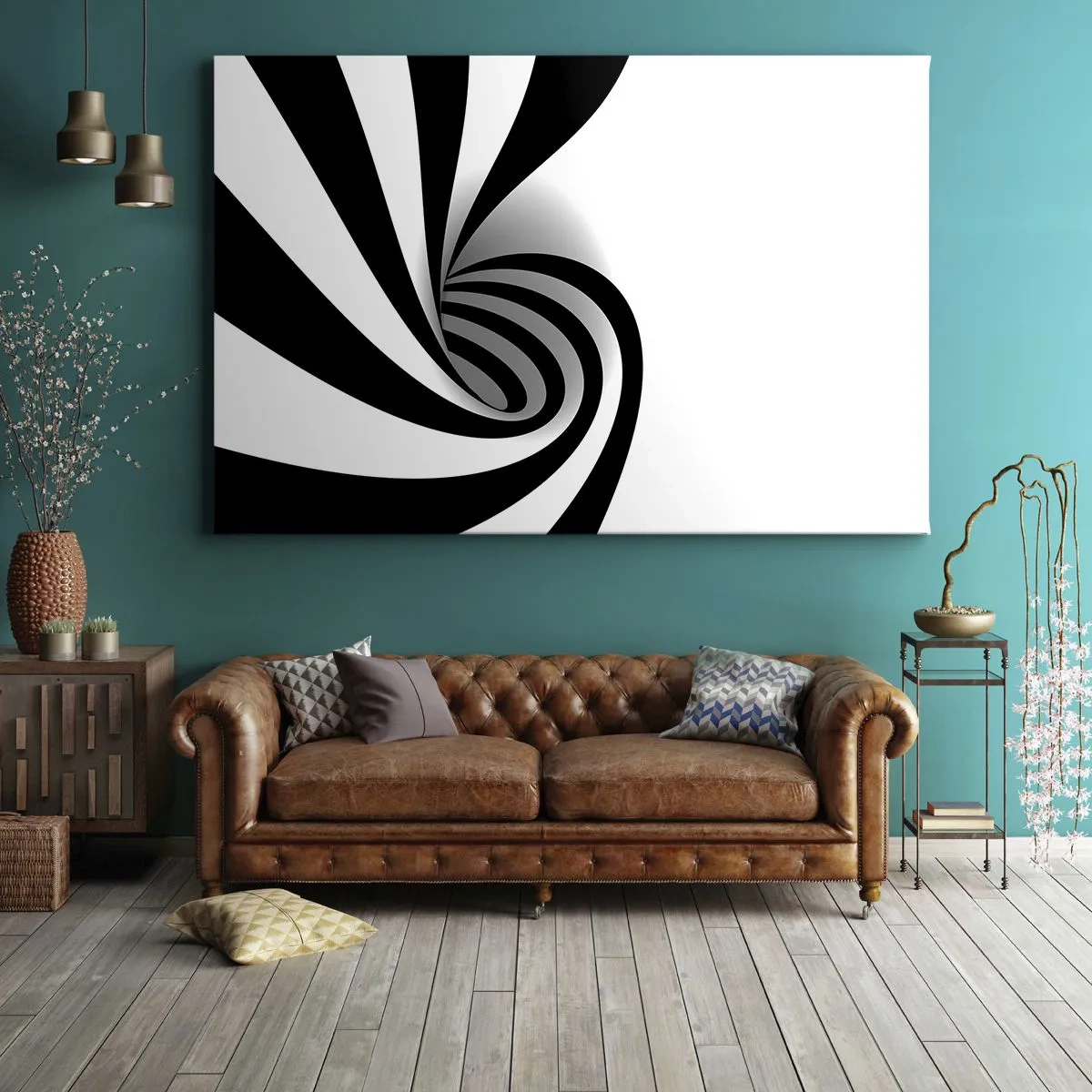 Obraz na płótnie - Abstrakcyjny czarno-biały wir optyczny - 120x80cm - A jednak się kręci - Nowoczesna dekoracja ścienna do salonu, kuchni i sypialni ARTTOR