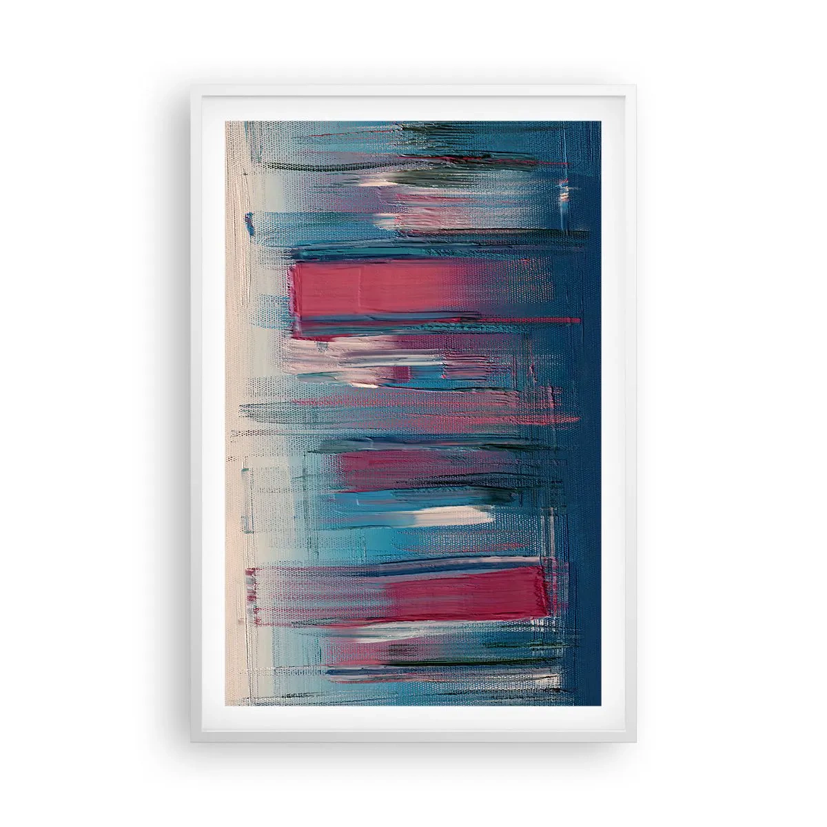 Plakat w białej ramie - Kompozycja wertykalna w błękicie i czerwieni - 61x91 cm
