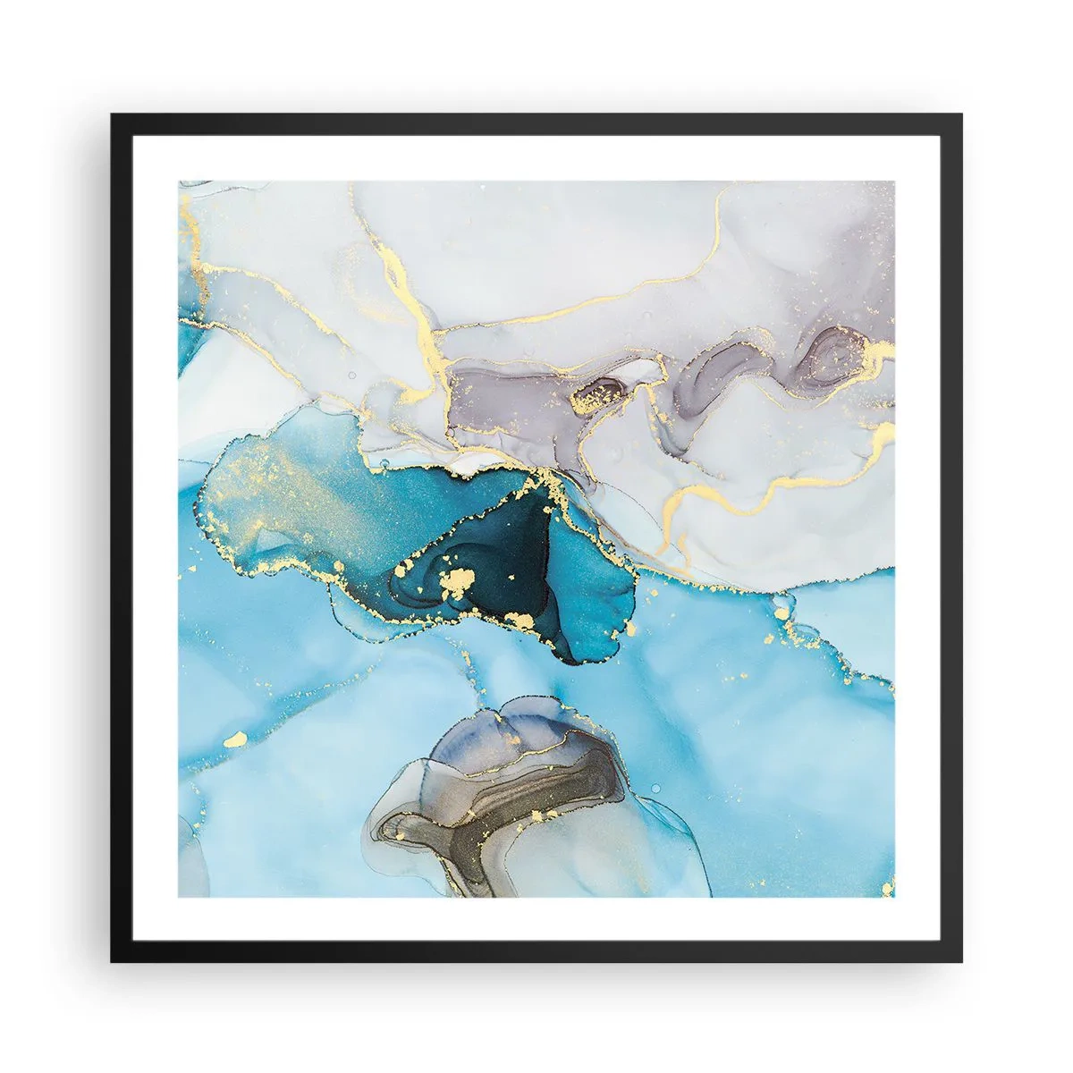 Plakat w czarnej ramie - Studium spotkania szarości z turkusem - 60x60 cm