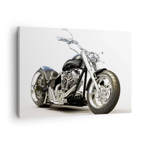 Obraz na płótnie - Stylowy czarny motocykl na białym tle - 70x50cm - Siła z charakterem - Nowoczesna dekoracja ścienna do salonu i sypialni ARTTOR
