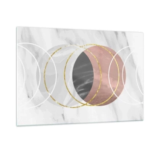 Obraz na szkle - Geometryczne koła w odcieniach miedzi, złota i marmuru - 120x80cm - Muzyka sfer - Nowoczesna dekoracja ścienna do salonu, kuchni i sypialni ARTTOR