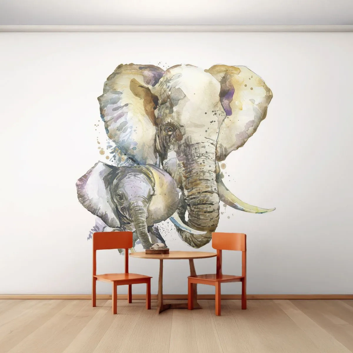 Fototapeta Premium Canvas - Nie ma jak u mamy - Zwierzęta, Słoń, Grafika - 250x175 cm
