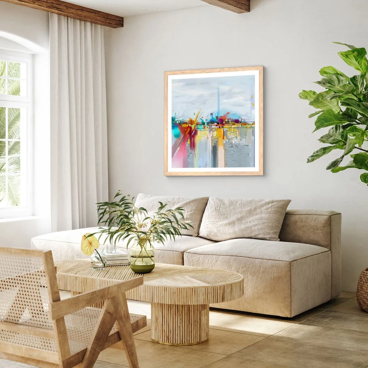 Plakat w ramie jasny dąb - Most radości nad rzeką życia - 40x40 cm