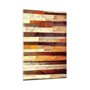 Obraz na szkle - Geometryczna kompozycja w odcieniach drewna i złota - 70x100cm - Hymn leśnych drzew - Nowoczesna dekoracja ścienna do salonu i sypialni ARTTOR