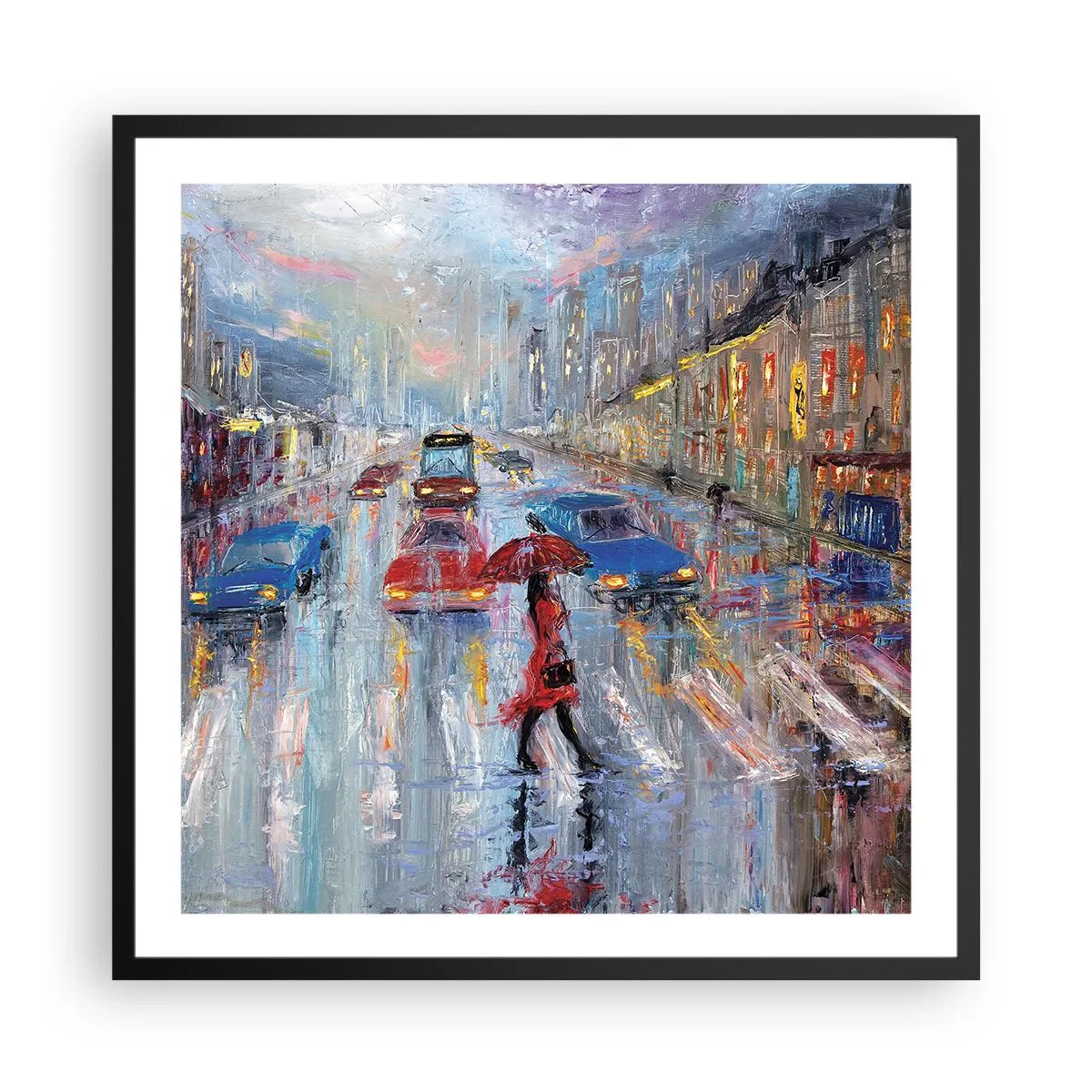 Plakat w czarnej ramie - Deszczowe popołudnie w mieście - 60x60 cm