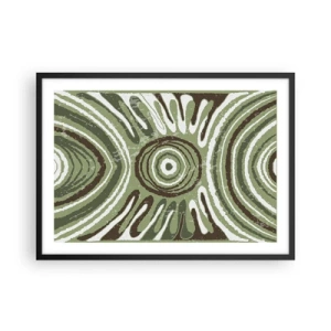 Plakat w czarnej ramie - Abstrakcyjne wzory w odcieniach zieleni i brązu - 70x50cm - Eksplozja emocji - Nowoczesna dekoracja ścienna do salonu i sypialni ARTTOR