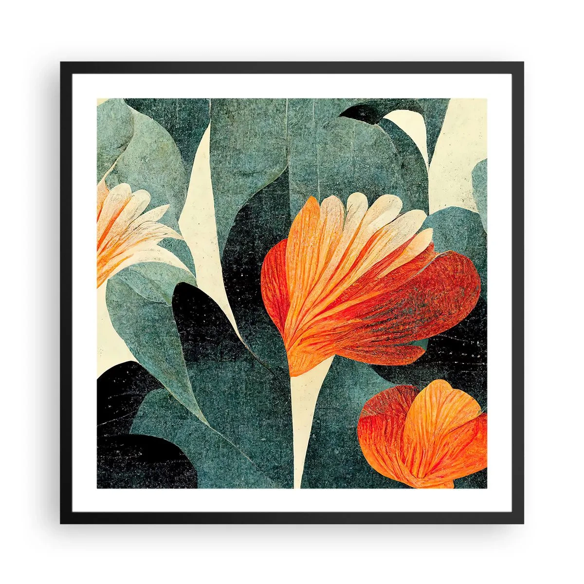 Plakat w czarnej ramie - Żar tropików i chłód zieleni - 60x60 cm