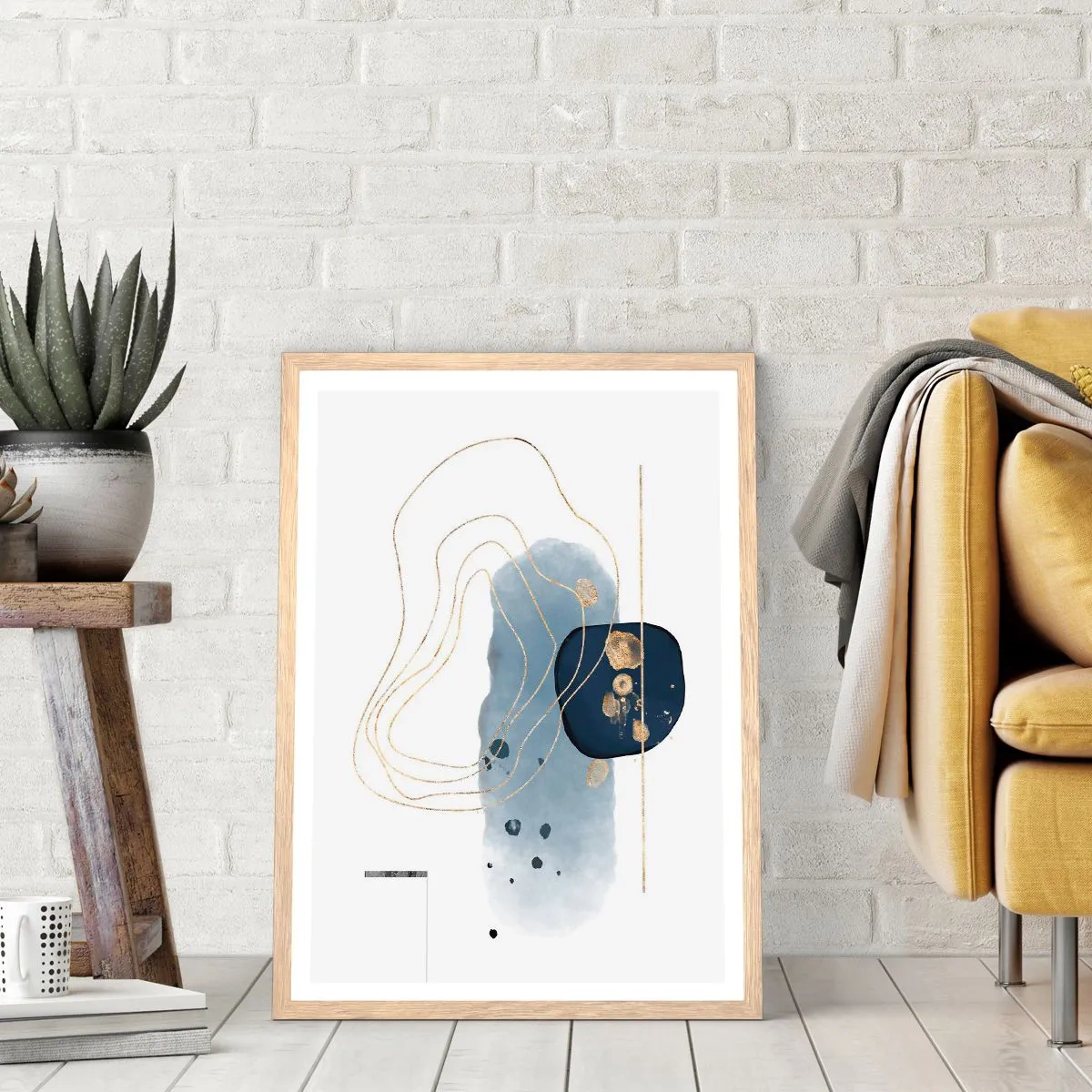 Plakat w ramie jasny dąb - Niebiesko-złota fantazja - 70x100 cm