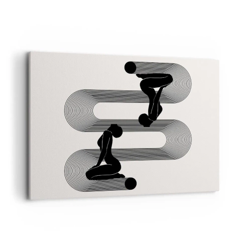 Obraz na płótnie - Czarne sylwetki z geometrycznymi liniami na jasnym tle - 100x70cm - Zmysłowa symetria - Nowoczesna dekoracja ścienna do salonu, kuchni i sypialni ARTTOR